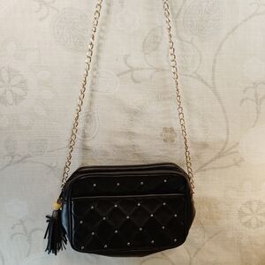 Chateau Black Crossbody Bag with Gold Chain